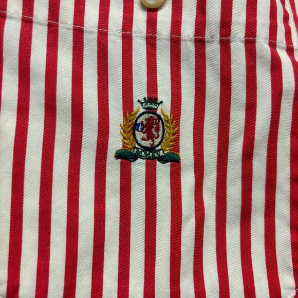 Vintage 90s Bugle Boy Shirt Train Conductor Stripes Logo Embroidered Grunge Y2K - Picture 3 of 11